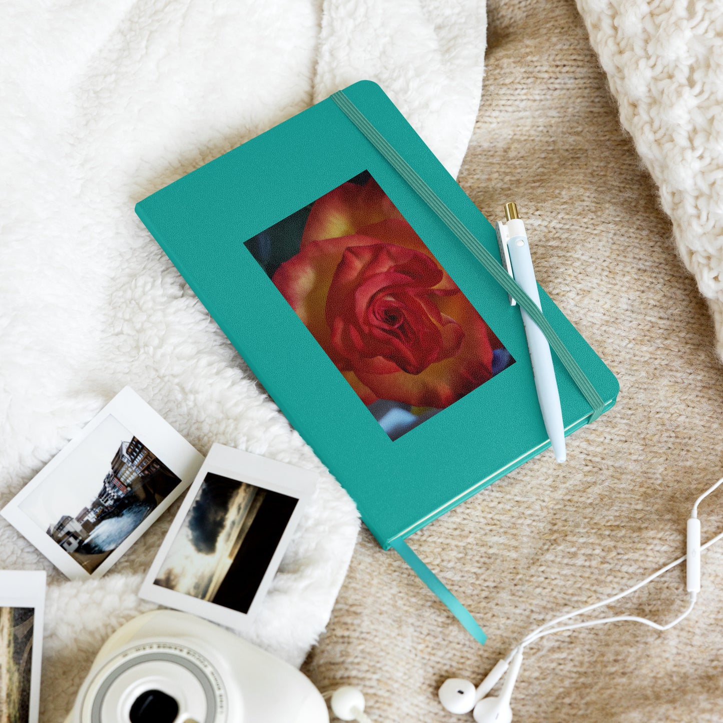 Hardcover bound notebook - Vermilion Rose