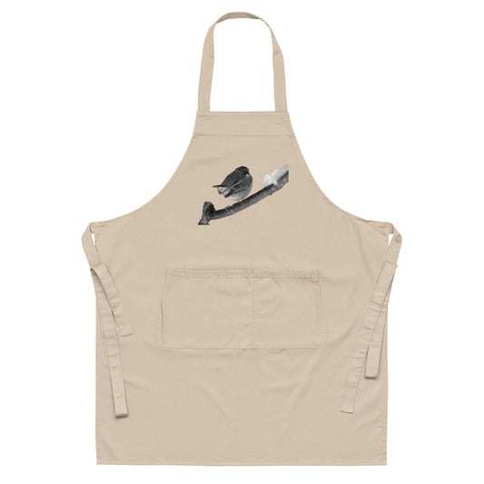 Organic Cotton Apron - Snowy Robin (b/w)