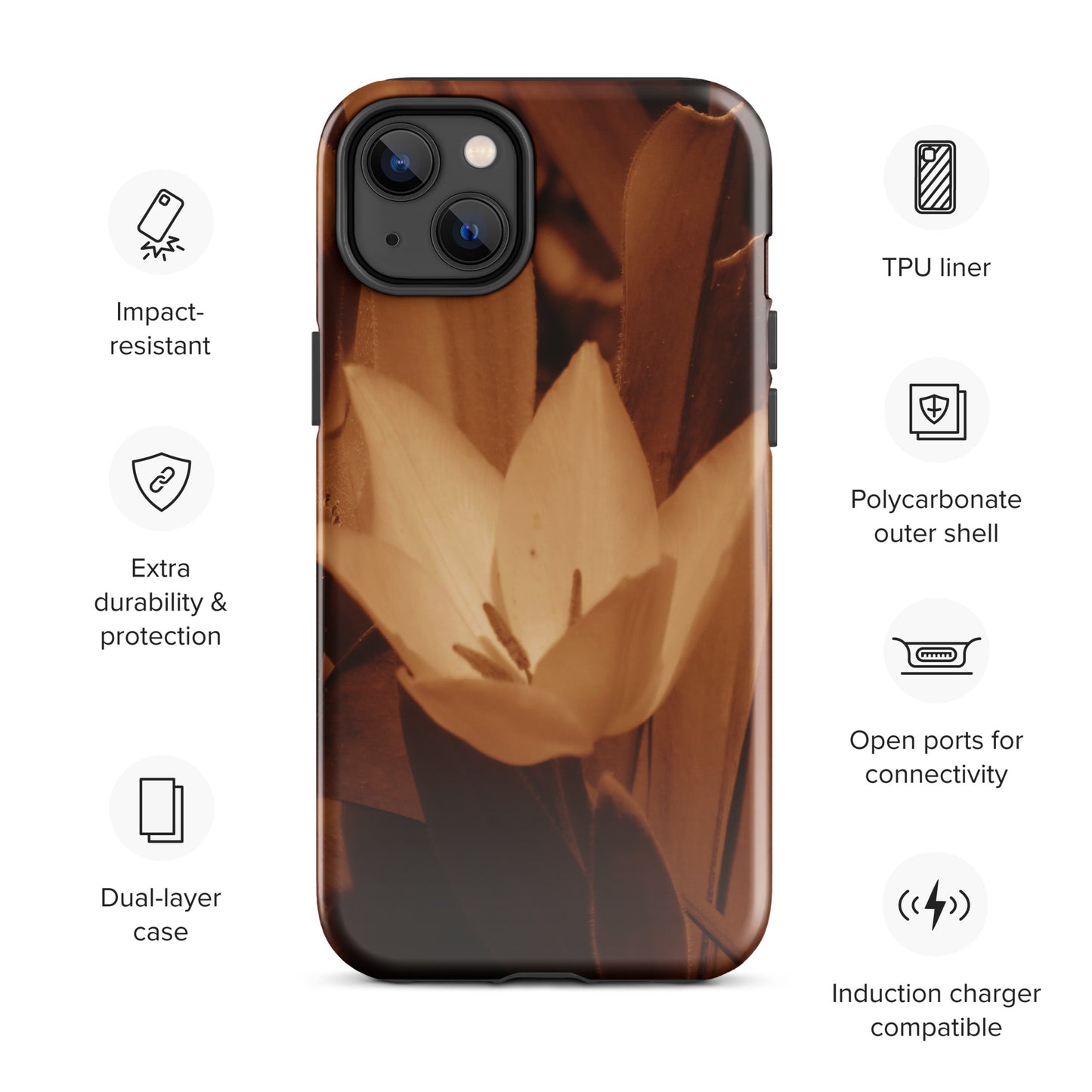 Tough Case for iPhone® - Sepia Opened Tulip