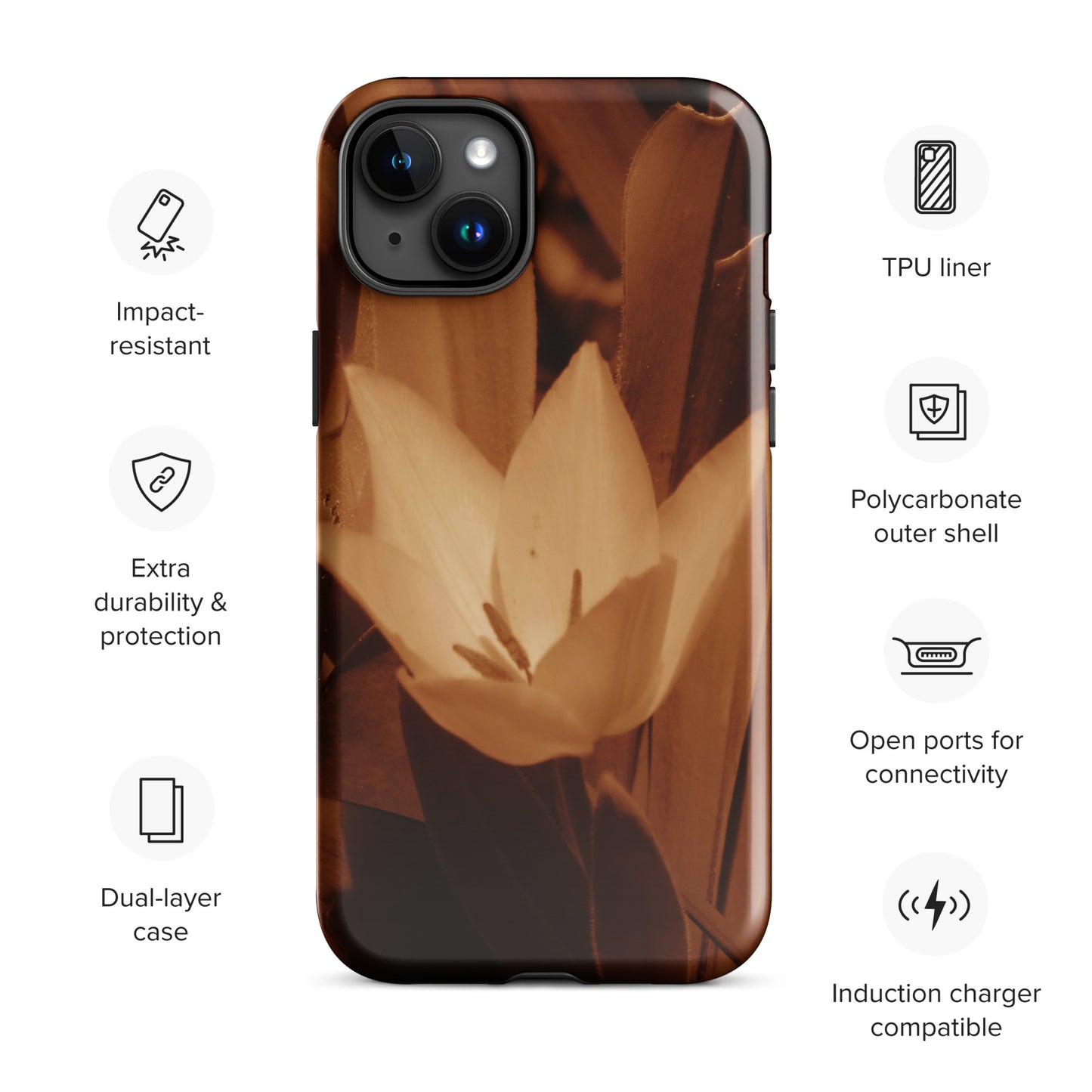 Tough Case for iPhone® - Sepia Opened Tulip