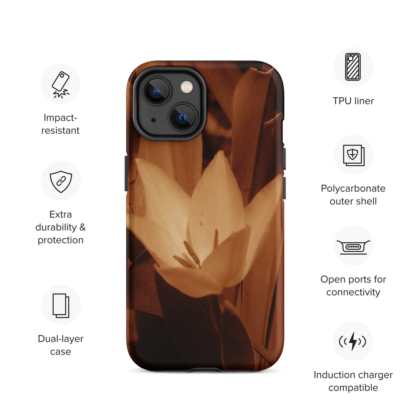 Tough Case for iPhone® - Sepia Opened Tulip