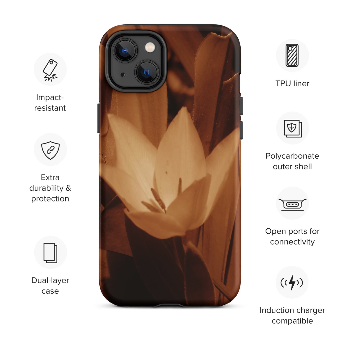 Tough Case for iPhone® - Sepia Opened Tulip