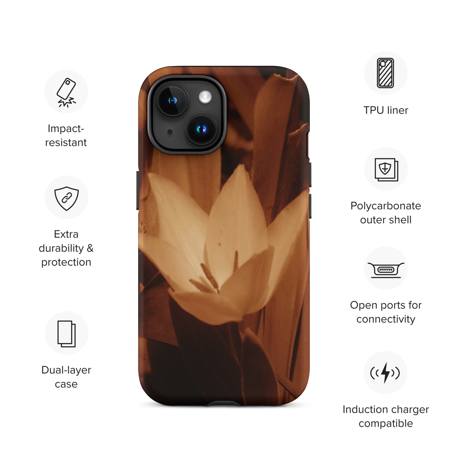 Tough Case for iPhone® - Sepia Opened Tulip