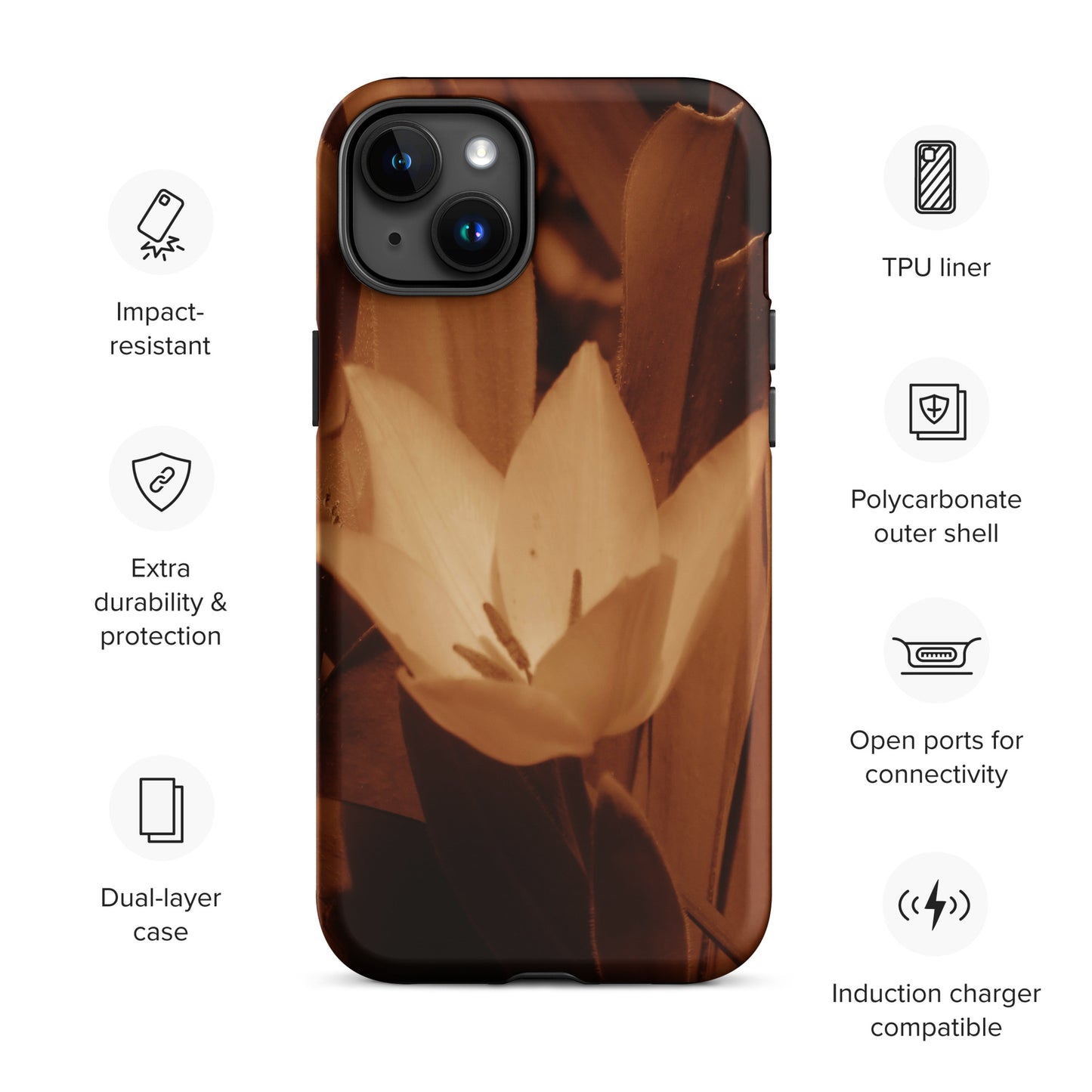 Tough Case for iPhone® - Sepia Opened Tulip